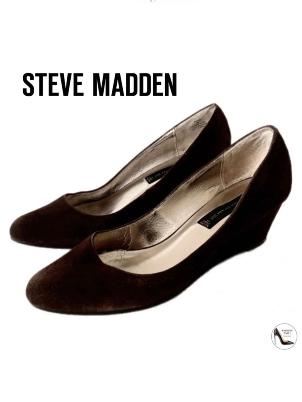 Steve Madden Brown Suede Leather Wedge Pumps Women’s Almond Toe Dress shoes 8